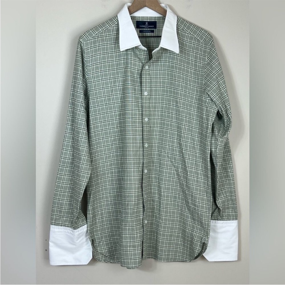 Turnbull & Asser Bespoke Dress Shirt – Green Plaid with White Contrast -Handmade